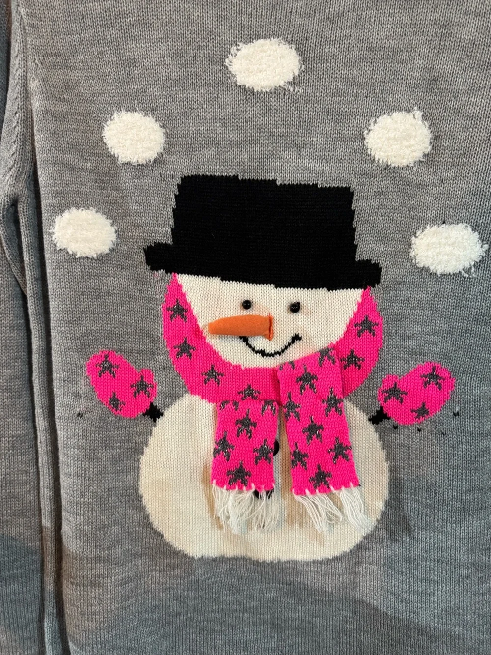 Cozy Gray Snowman Pullover Sweater with Pink Scarf